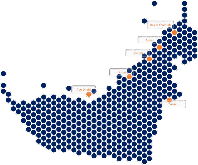 UAE Map marked locations of dubai, sharjah and other