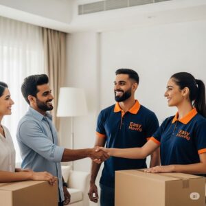 Happy customers giving positive feedback to Easy Moving team after a successful move in Dubai